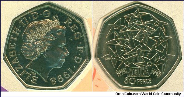 Great Britain 50 pence 1998 - European Union Entry 25th Anniv.