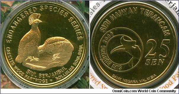 Malaysia 25 sen 2004 - Endangered Species Series 2: Crested Wood-Partridge