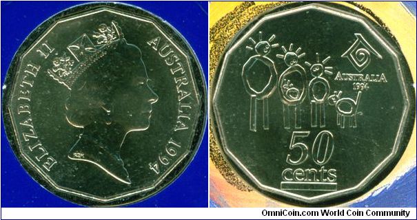 Australia 50 cents 1994 - Year of the Family, Wide-date variety