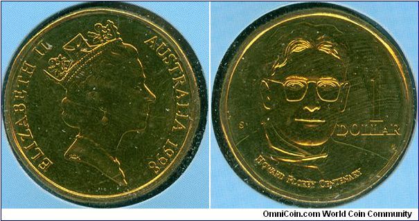 Australia 1 dollar 1998 - Howard Florey Centenary, S mintmark. Sir Howard Walter Florey was a pharmacologist who shared the Nobel Prize for Physiology or Medicine in 1945 with Ernst Boris Chain and Sir Alexander Fleming for his role in the extraction of penicillin.