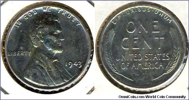 USA 1 cent 1943(P) - Zinc-coated steel cent
