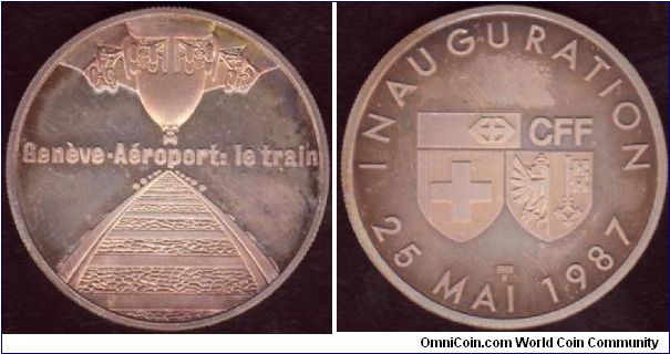 900 Silver medal struck for the commemoration of the opening of the Geneva airport railway station