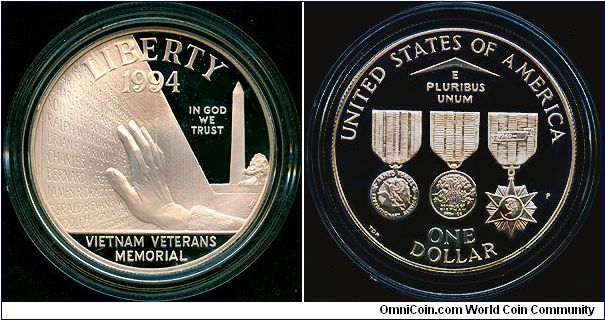 USA 1 dollar 1994-P - Vietnam Veterans Memorial, Proof issue