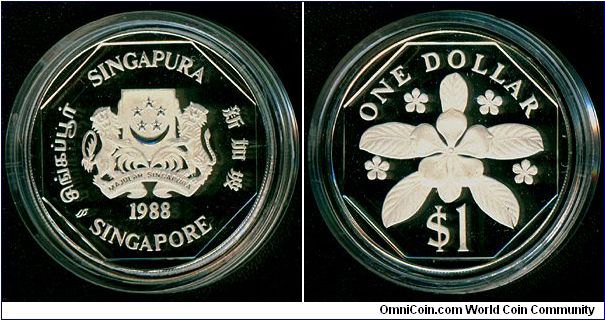 Singapore 1 dollar 1988-SM - Small dollar, Silver proof