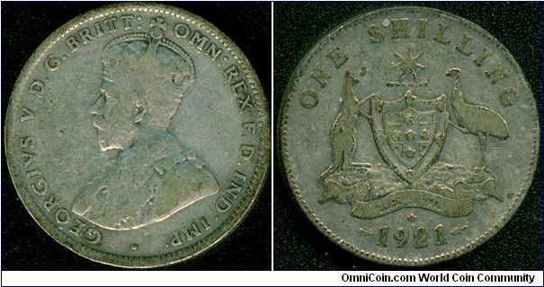 Australia 1 shilling 1921 - Star Date, Scarce variety