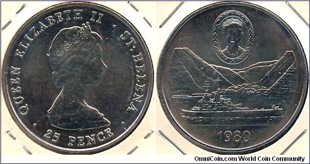 St Helena 25 pence 1980 - Queen Elizabeth the Queen Mother 80th Birthday