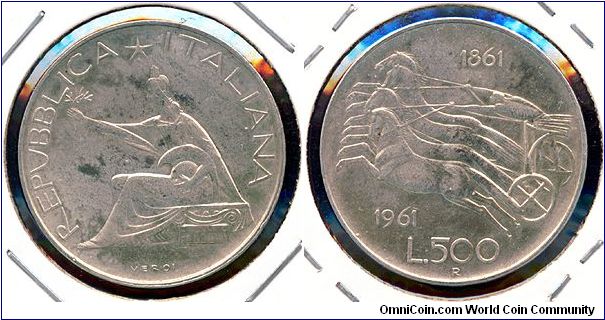 Italy 500 lire 1961 - Unification Centennial