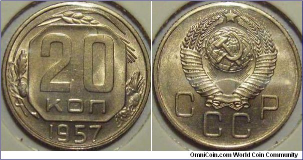 Russia 1957 20 kopeks. UNC! One year type (is it?)