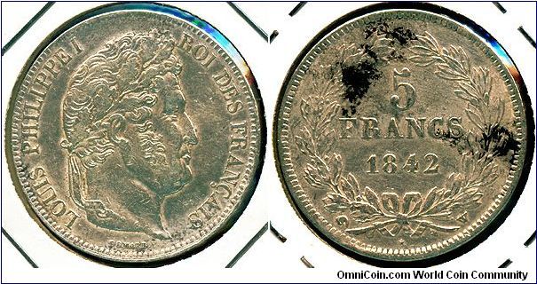 France 5 francs 1842-W - Lille mint