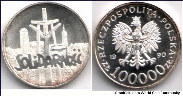 Silver proof 100,000 Zloty `Solidarity'. Another one of my all time favourites.