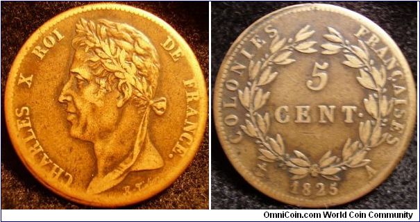 1825 A five cent. Paris mint for Guyana and Senegal