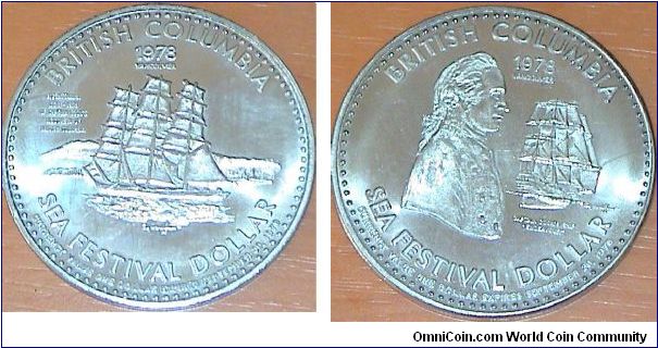 1 Dollar. British Columbia. Commemorative for the Bi-Centenary of Discovery of British Columbia by Captain Cook.  Sea Fastival 