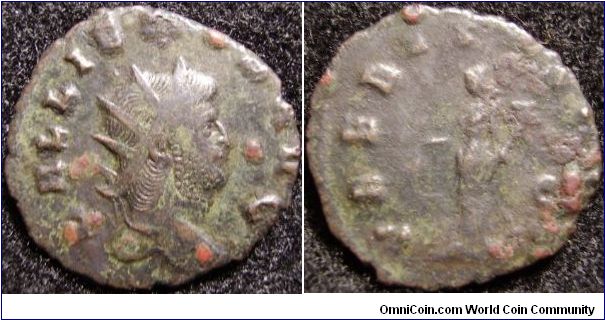 Gallienus AE Antoninianus 250-268AD
obv:radiate right
rev:holding purse, cornucopia epsilon to right
f/vg