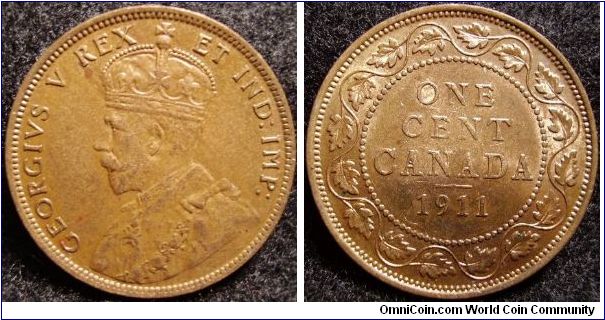 1911 Cent Canada RedBrown AU