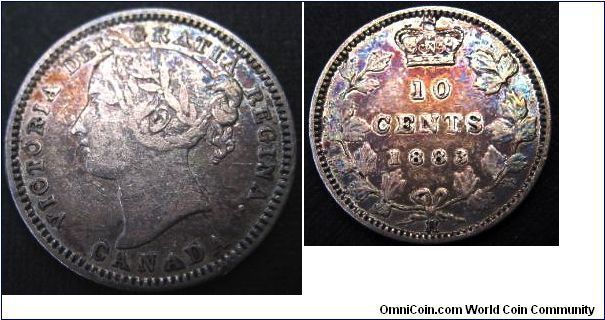 1883H 10 cent. The toning's probably the result of spending 30 years in a paper envelope.
