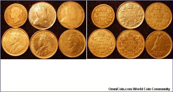 Lot of Canadian coins 5C.1897Vg,10C.1905Vg+,1910Vg,1916F, 1917Ef(cleaned),1944Ef
For sale or trade.