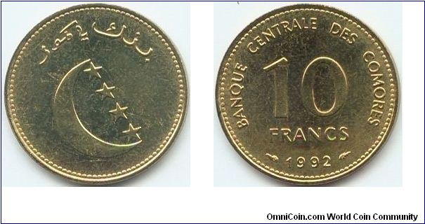 Comoros, 10 francs 1992.