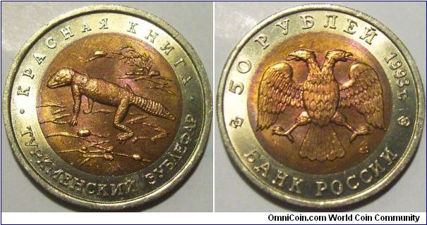 Russia 1993 Turkmenian Eublefar 50 rubles. Toned. On auction @ coinpeople.com