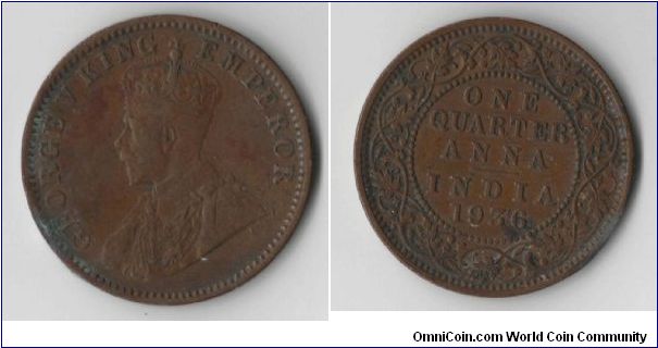 One Quarter Anna.
George V King Emperor.