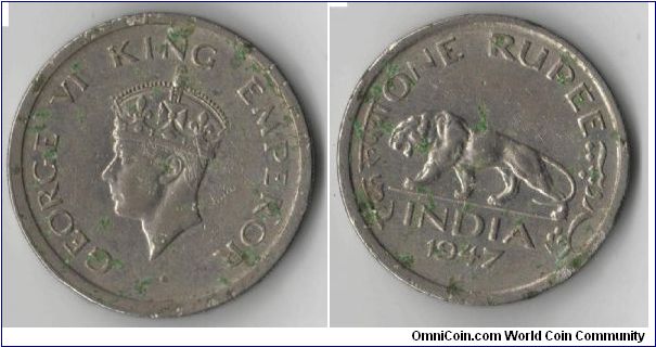 1 Rupee.
George VI King Emperor.