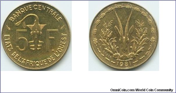 West African States, 5 francs 1981.