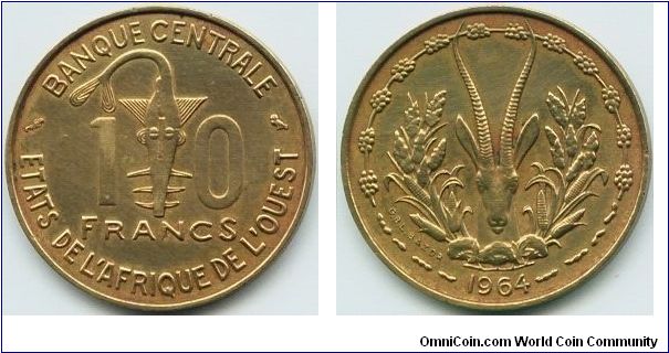 West African States, 10 francs 1964.