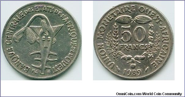 West African States, 50 francs 1989.