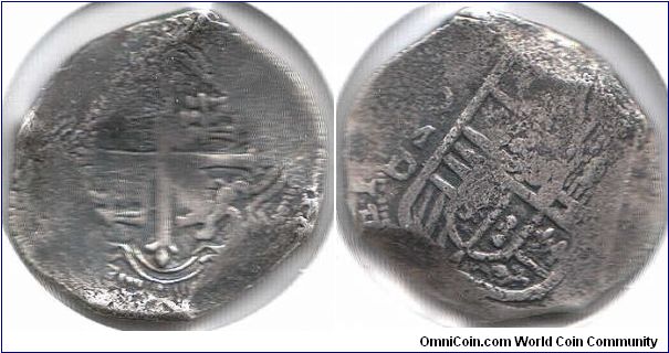 Cob 8 reales of Mexico City, Assayer `D'. Shipwreck coin.