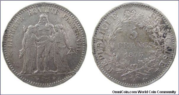1873-A 5 Franc
(cleaned)
KM #820.1