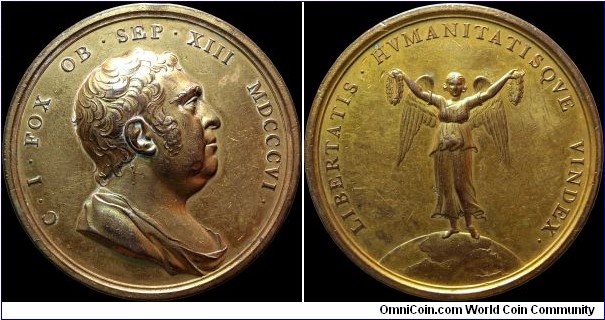 Death of C. J. Fox, Great Britain.

A rare gilt copper example. Quite large at 54mm and 99.8 grams.                                                                                                                                                                                                                                                                                                                                                                                                               