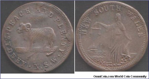 New South Wales 1d token. Undated but circa 1850