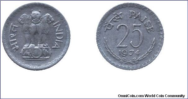 India, 25 paise, 1974, Cu-Ni.                                                                                                                                                                                                                                                                                                                                                                                                                                                                                       