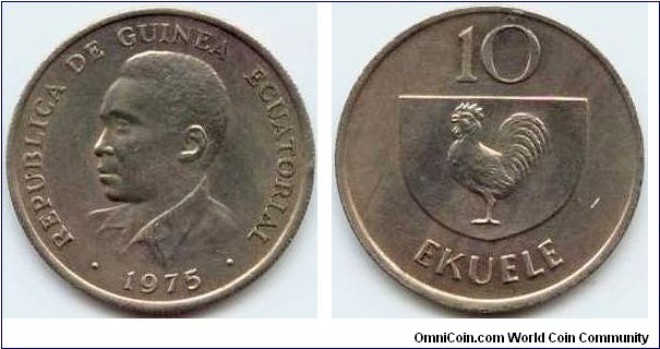 Equatorial Guinea, 10 ekuele 1975.
President Francisco Macias.