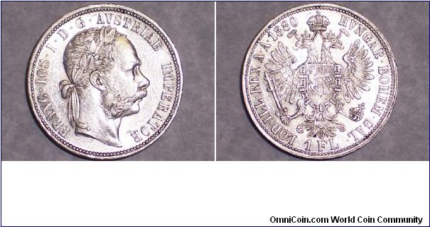 1880 Austria Florin UNC