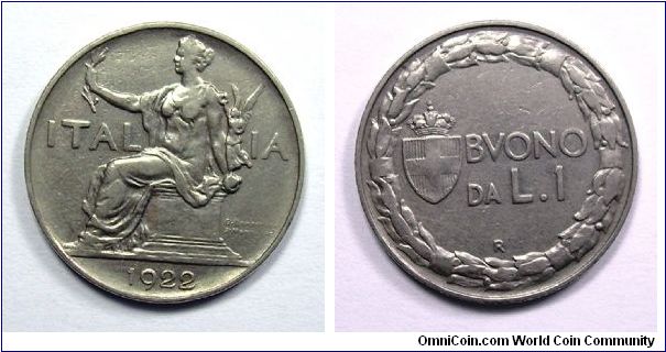 V. EMANUELE III

BUONO DA LIRE 1

Nickel