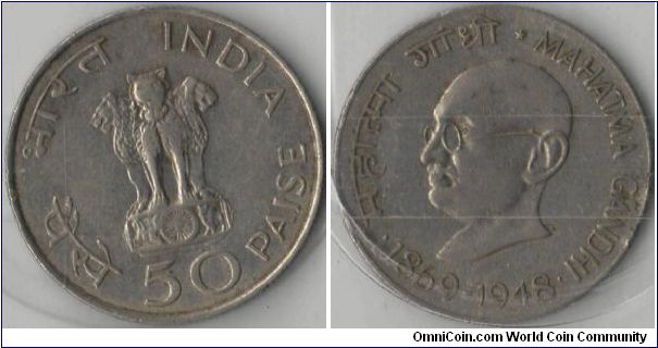 50 Paise.
Mahatma Gandhi