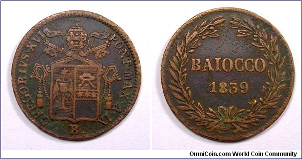 Papal States

Gregorius XVI

1 Baiocco

Copper