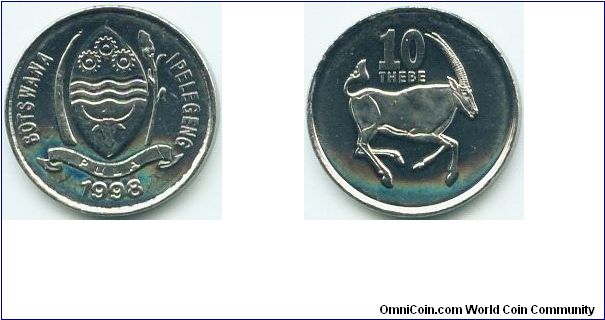 Botswana, 10 thebe 1998.
South African Oryx.