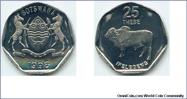 Botswana, 25 thebe 1998.
Zebu Bull.