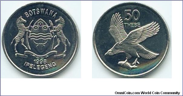 Botswana, 50 thebe 1998.
African Fish Eagle.