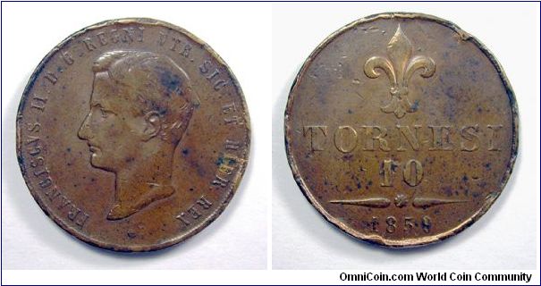 Kingdom of the Two Sicilies

Francesco II

10 Tornesi

Copper