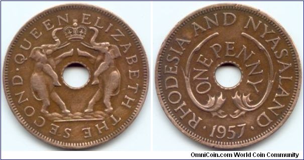 Rhodesia & Nyasaland, 1 penny 1957.