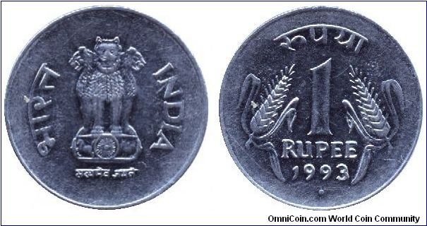 India, 1 rupee, 1993, Steel.                                                                                                                                                                                                                                                                                                                                                                                                                                                                                        