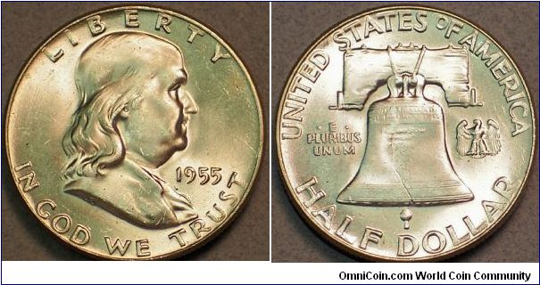1955 Philadelphia mint franklin half dollar.  Unc.
