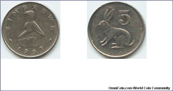 Zimbabwe, 5 cents 1997.
Hare.