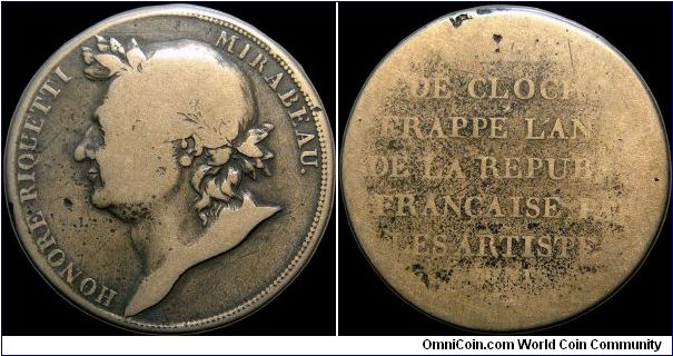 Mirabeau, France.

A rare medal struck from church bells confiscated during the French Revolution.                                                                                                                                                                                                                                                                                                                                                                                                                