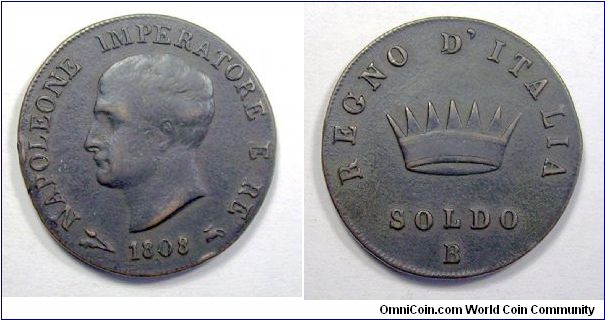 Kingdom of Italy
Napoleon I

1 Soldo I type
Mint of Bologna

Copper