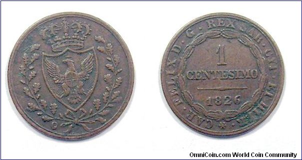 Kingdom of Sardinia

Carlo Felice

1 Centesimo

Copper