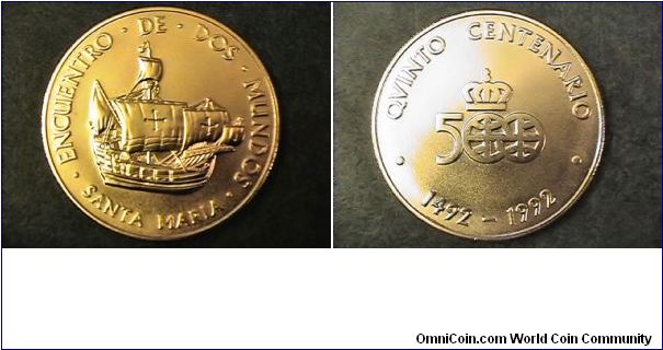Spain?, Encuuentro De Dos Mundos Santa Maria, Qvinto Centenario 1492-1992. Guild medal, If anyone has any info on this please contact me.