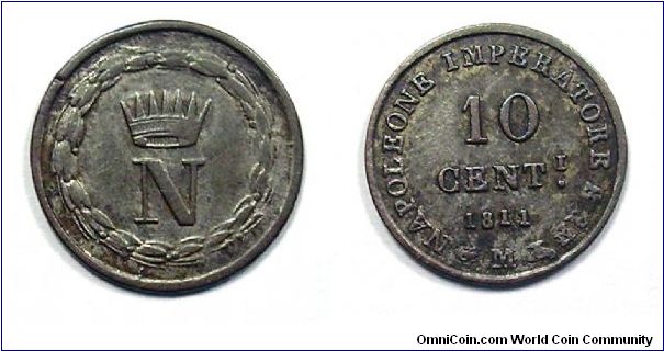 Kingdom of Italy
Napoleon I

10 Centesimi

Milan mint

Mixture